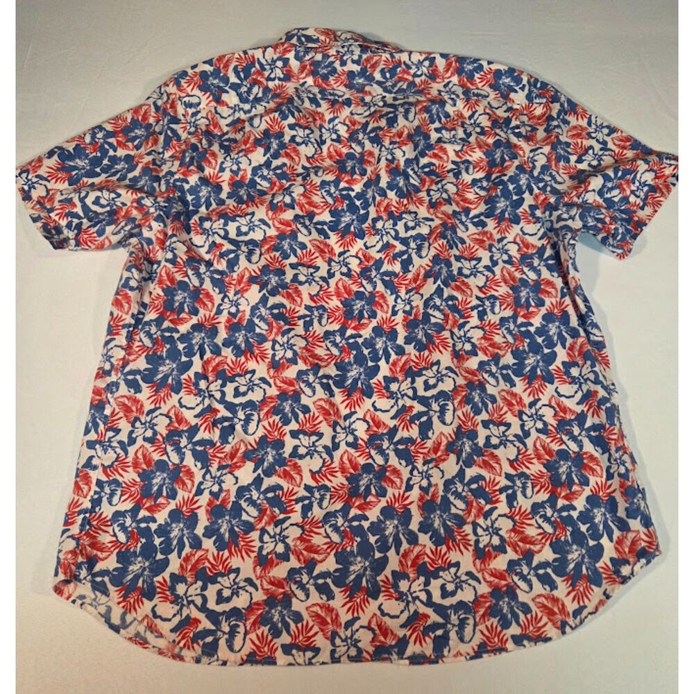 Nautica Floral Button Up Shirt Men’s Short Sleeve Red Blue Large